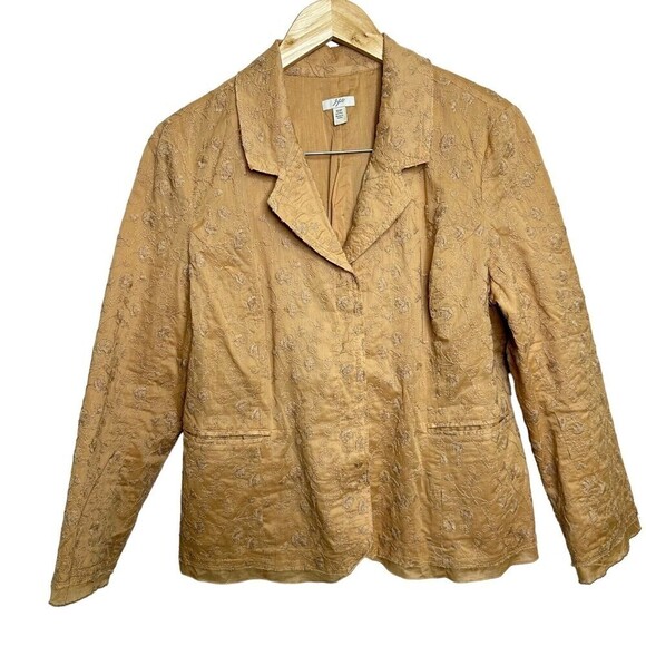 J.Jill Ginger 100% Cotton Boho Embroidered Lined Blazer Jacket Size 12 p Tan - Picture 7 of 16
